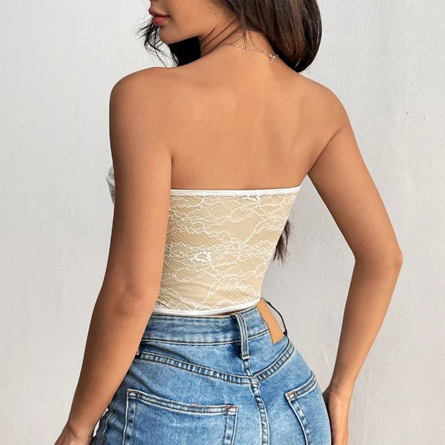 Lace Patchwork Hollow Out Strapless