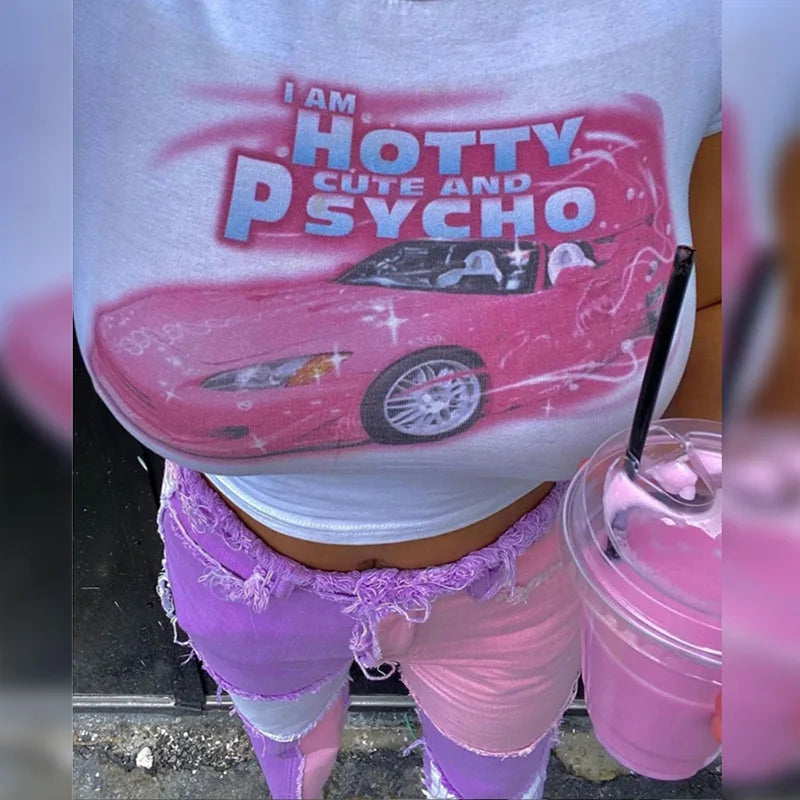 Kawaii Pink Anime Print Slim Fit Crop Top