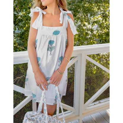 Square Neck Stripe Loose Floral Dress