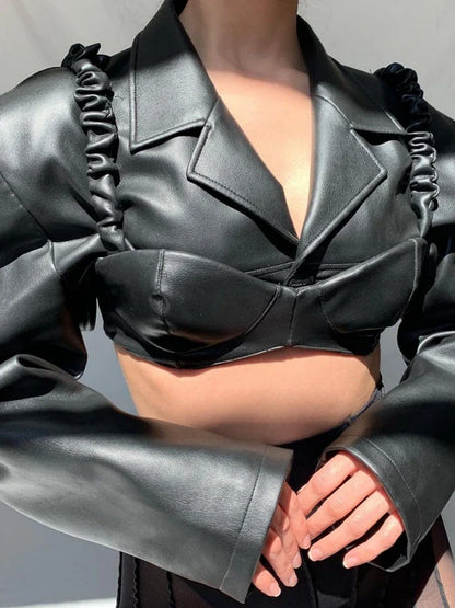 Black Slim PU 2Piece Tank Jacket