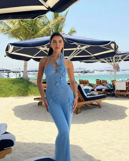 3D Flower Halter Hollow Floral Dress