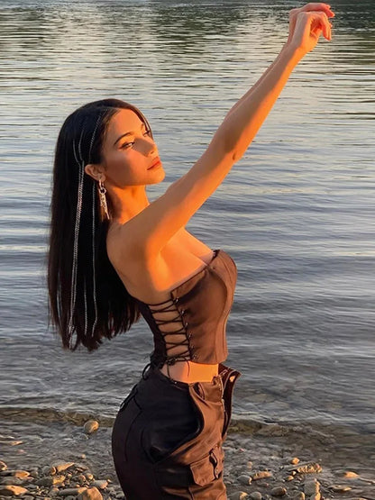 Lace Up Sexy Bustier Crop Strapless