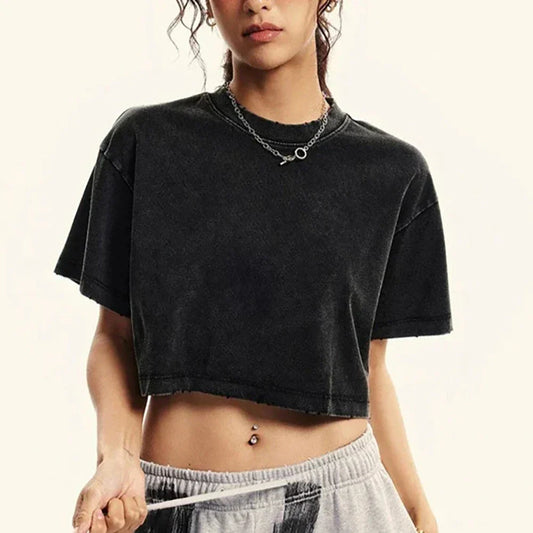Slim Washed Cotton Crop T-shirt