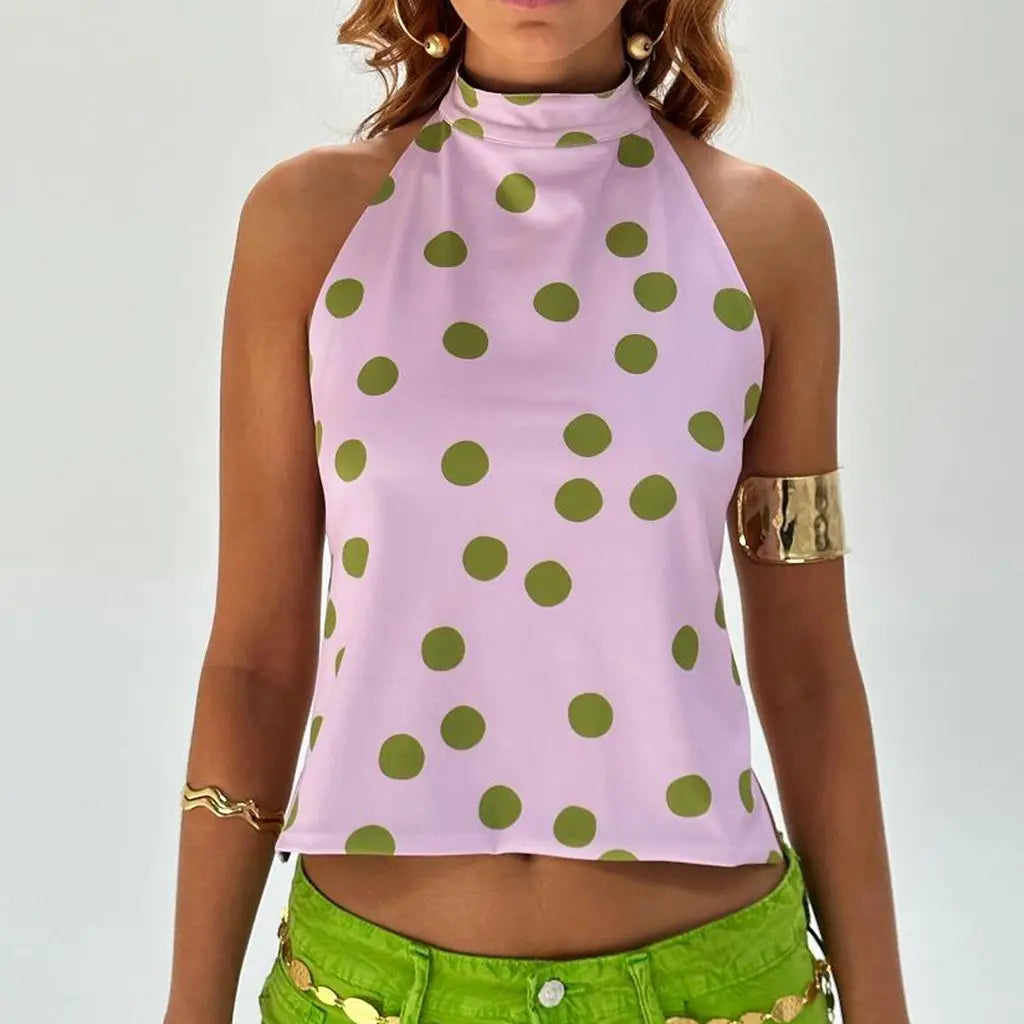 Y2K Button Closure Halter Backless Tie-Dye Cami Top