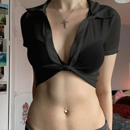 Transparent Mesh Short Sleeve Sheer Top