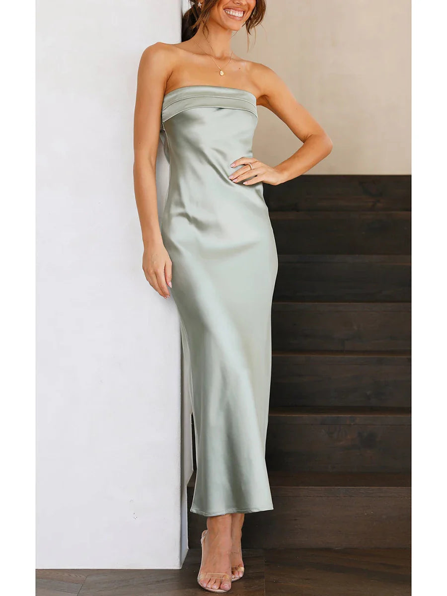 Off Shoulder Tube Elastic Silk Dress