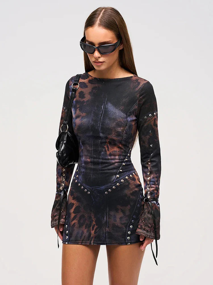 Leopard Gradient Gothic Mini Dress