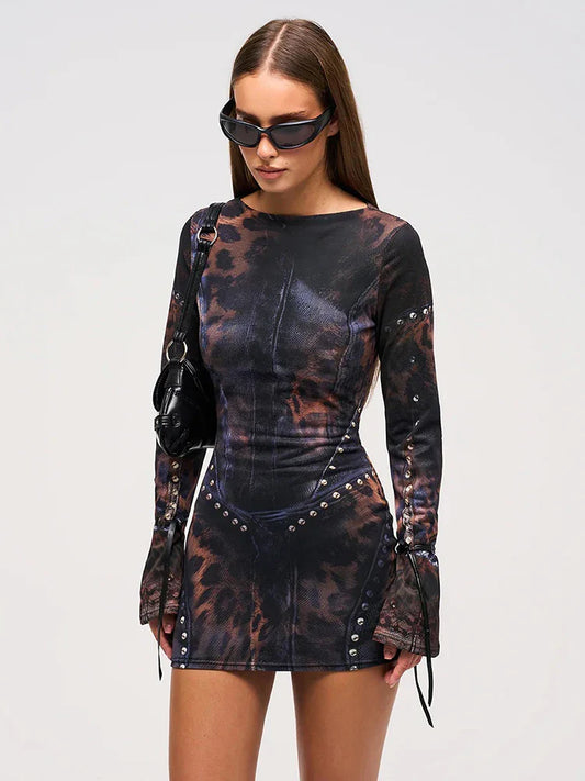 Leopard Gradient Gothic Mini Dress