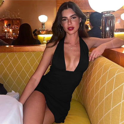 Halter Patchwork Bandage Slim Mini Dress