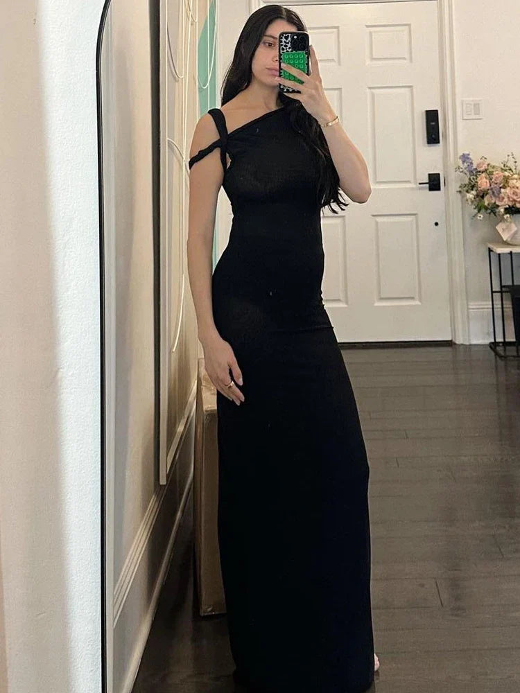 Irregular Short Sleeve Slip Maxi Dress