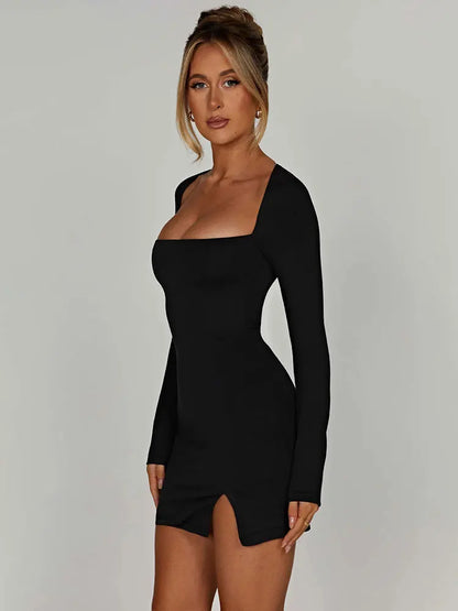 Lace Up Split Backless Long Sleeve Mini Dress
