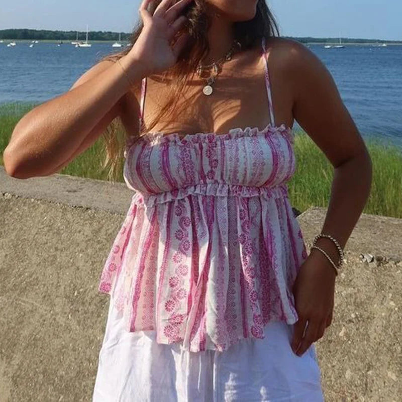 Peplum Spaghetti Strap Boho Aesthetic Cami Top