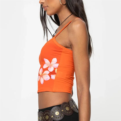 Floral Spaghetti Strap Scoop Neck Streetwear Cami Top