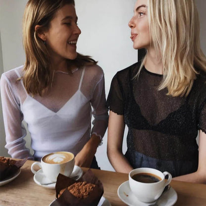 Sexy Mesh Long Sleeve Sheer Top