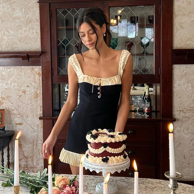 Button Lace Tank Backless Mini Dress