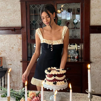 Button Lace Tank Backless Mini Dress