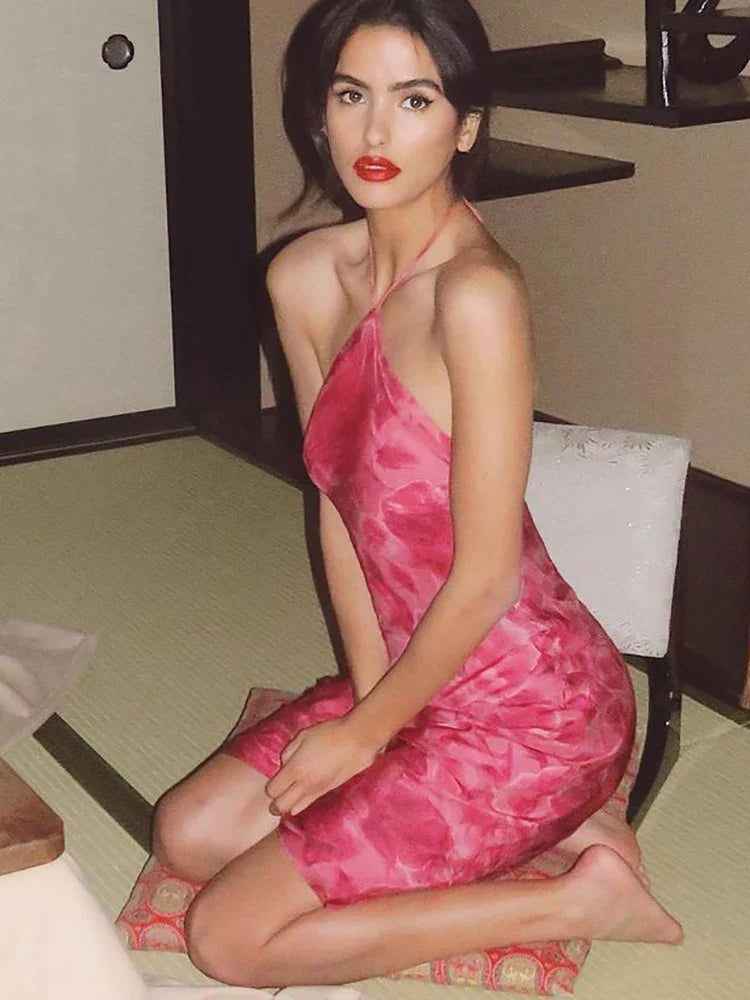 Halter Lace Up Birthday Floral Dress