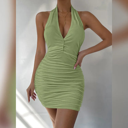 Deep V Halter Tight Clubwear Mini Dress