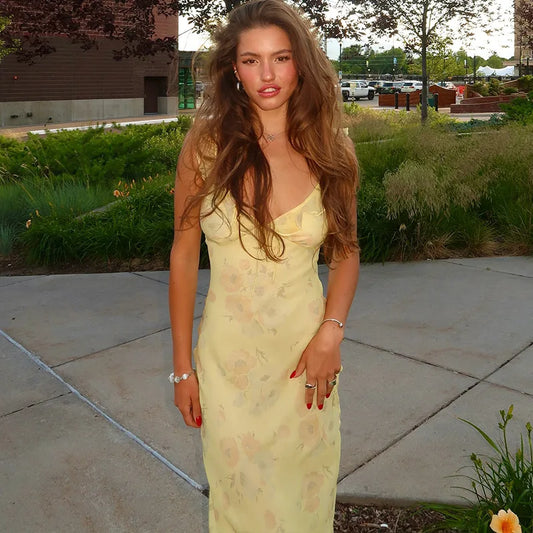 Cami Slim Bow Backless Spaghetti Floral Dress