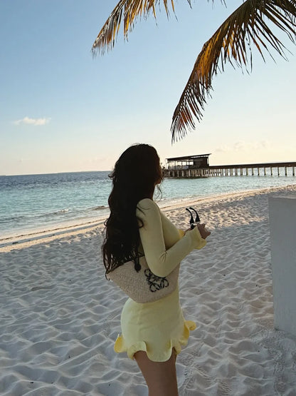 Ruffle Hem High Waist Long Sleeve Mini Dress