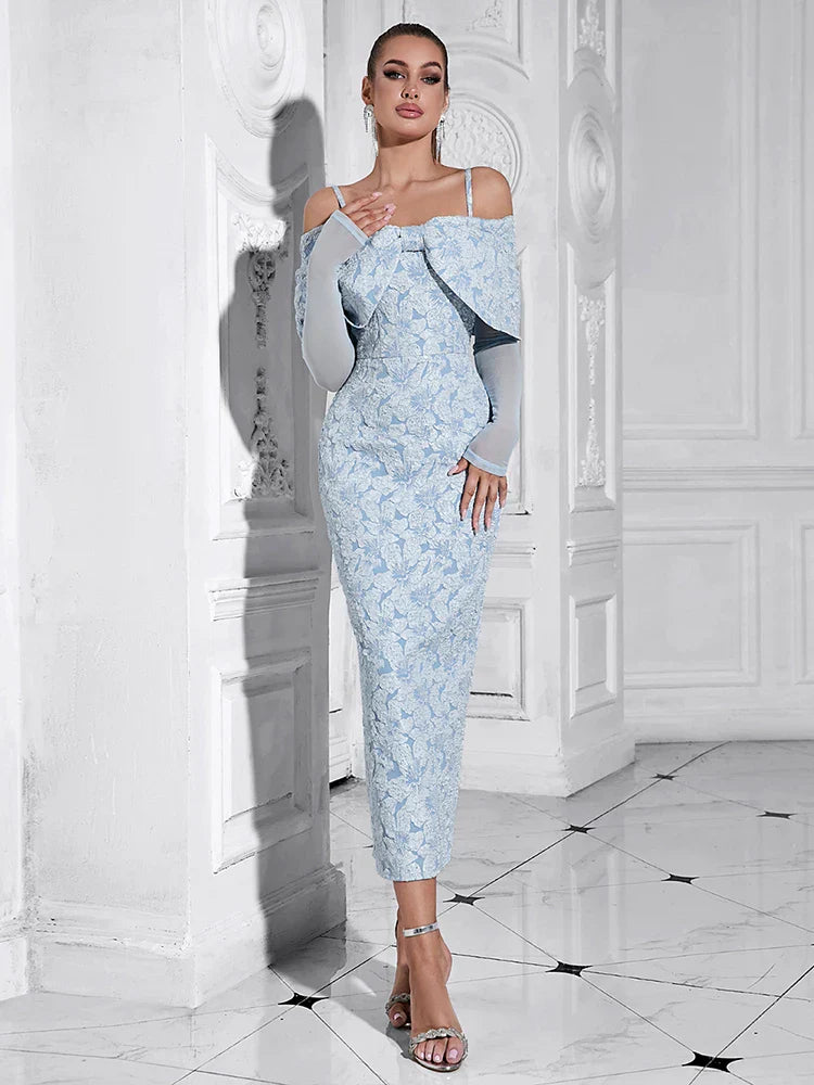 Off-Shoulder Mesh Floral Slim Long Lace Dress