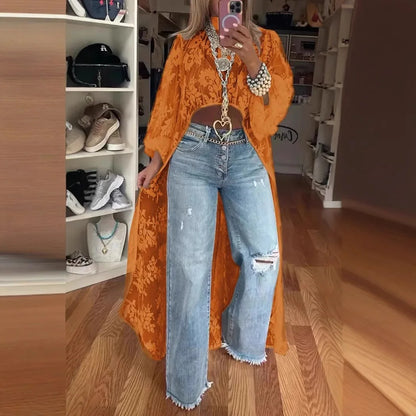 Lace Floral High Neck Puff Sleeve Blouse