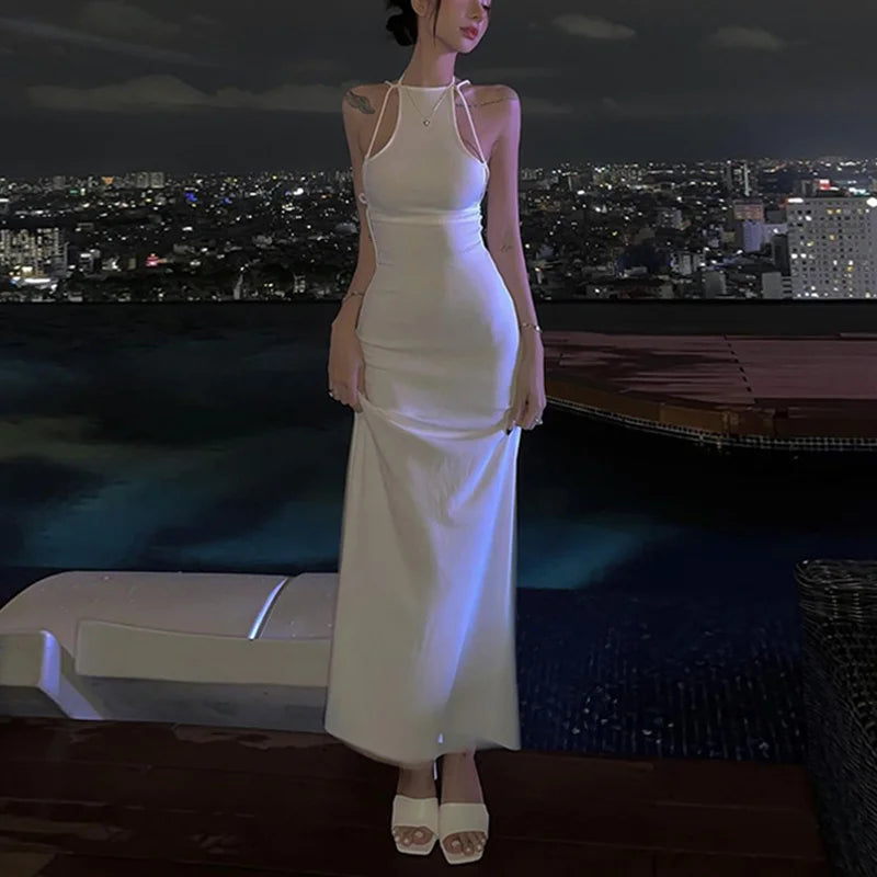 Tie Up Backless Solid Midi Dress