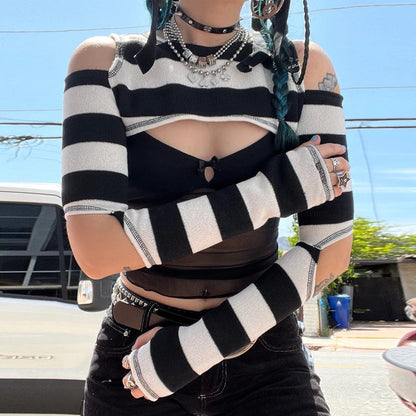 Gothic Hollow Out Long Sleeve Sheer Top