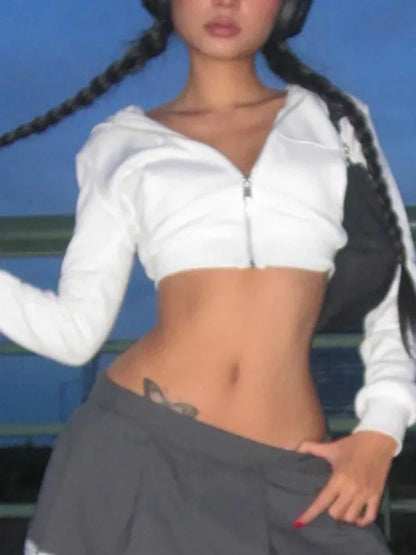 Vintage White Cropped Hoodie