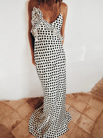 Dots Floral Print Slip Maxi Dress