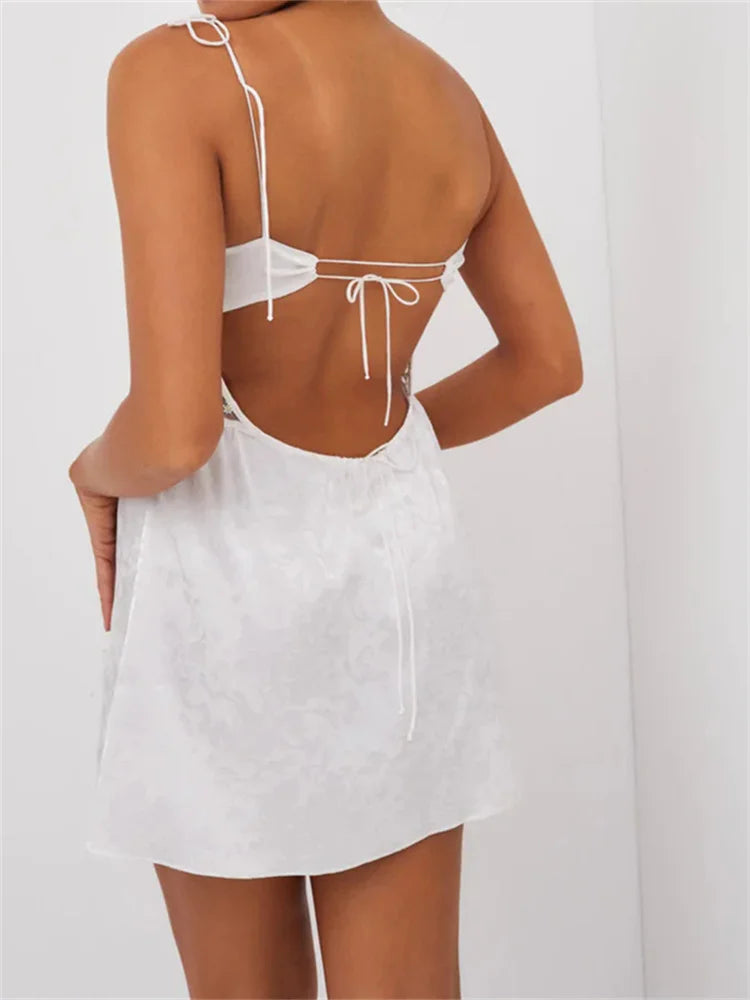 Lace Retro Strap Side Split Backless Slip Dress