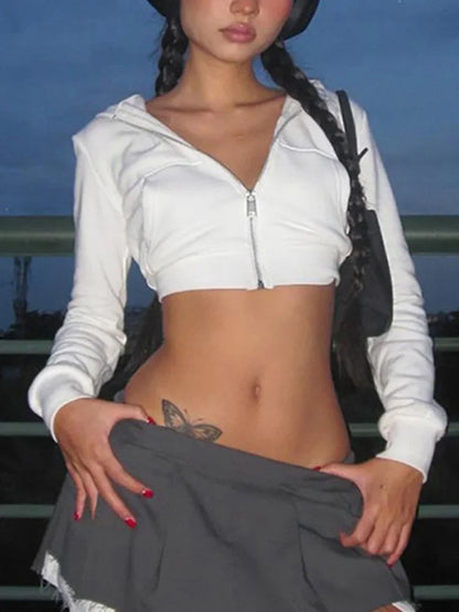 Vintage White Cropped Hoodie