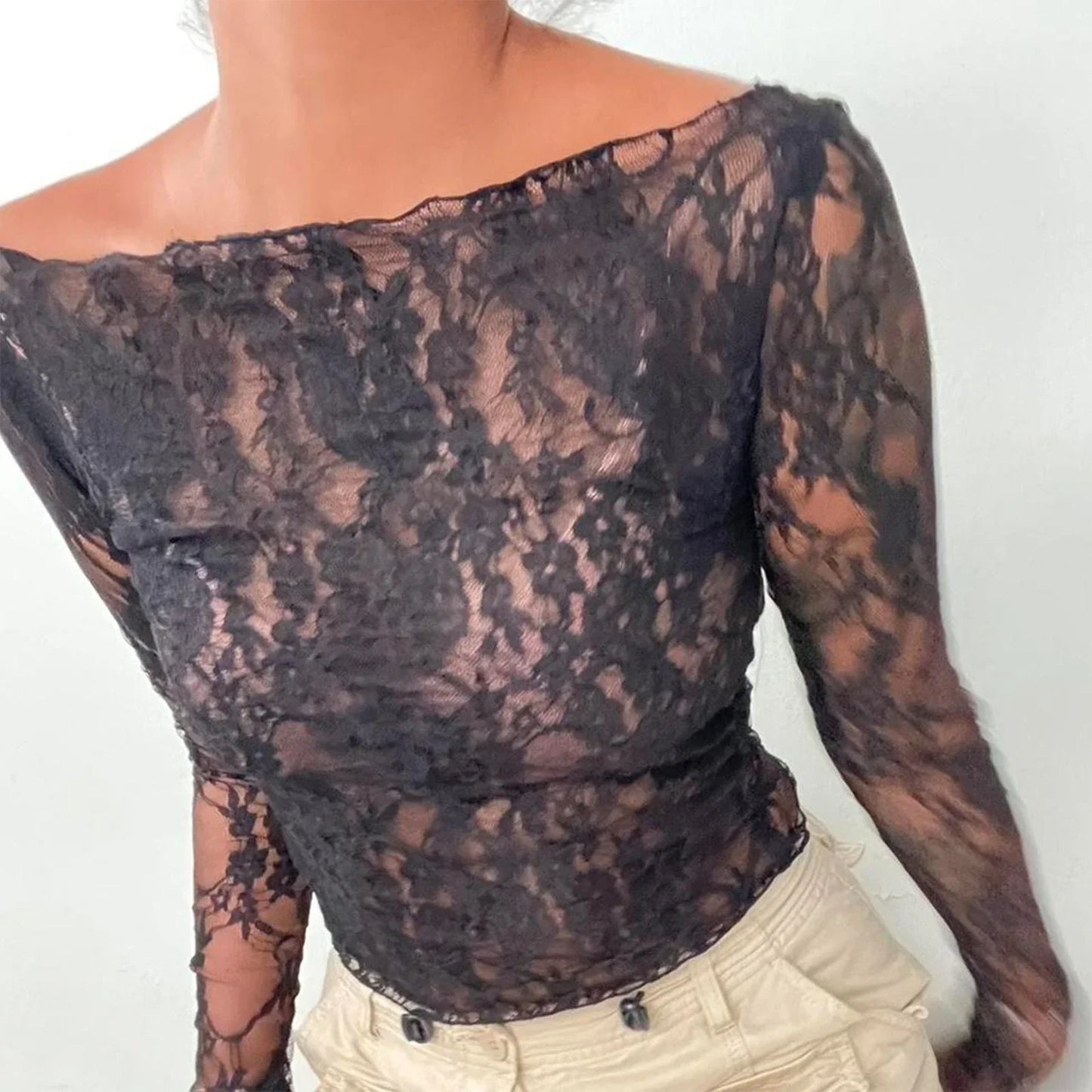 Sexy Lace Mesh Crop Sheer Top