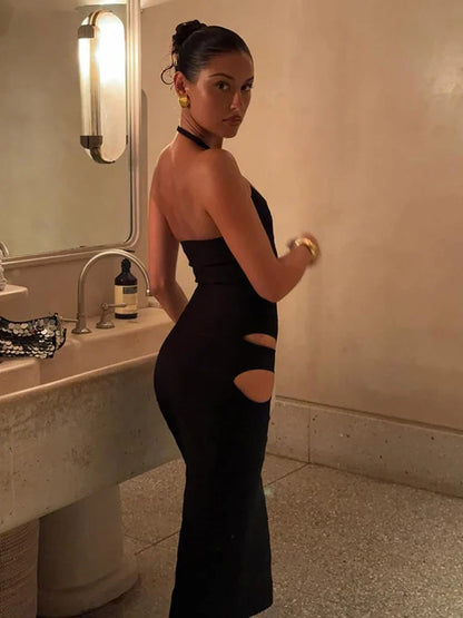 Irregular Hollow Halter Maxi Dress