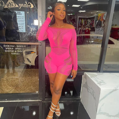 Hollow Out Rose Red Long Sleeve Romper