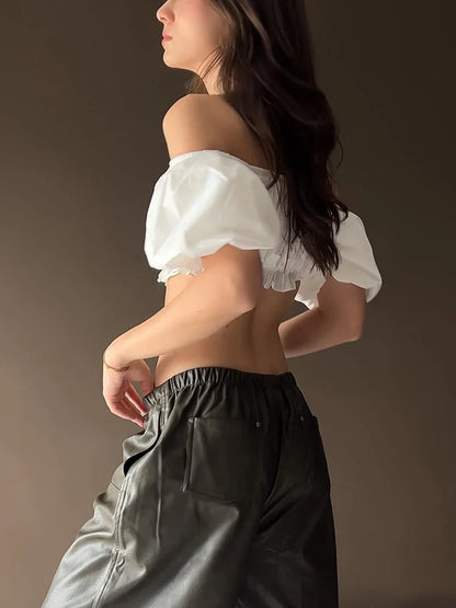 Puffy Applique Solid Midnight Strapless