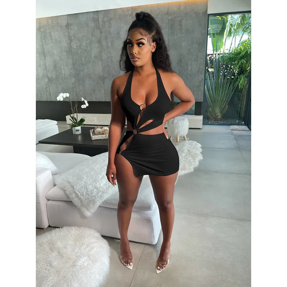 Sleeveless Hollow Milk Silk Party Dress