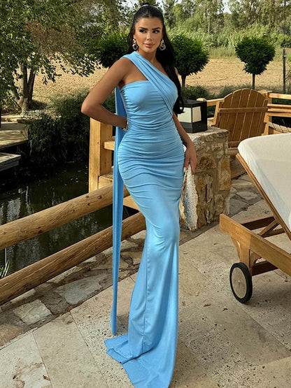 Strapless Off Shoulder Pleated Maxi Dress