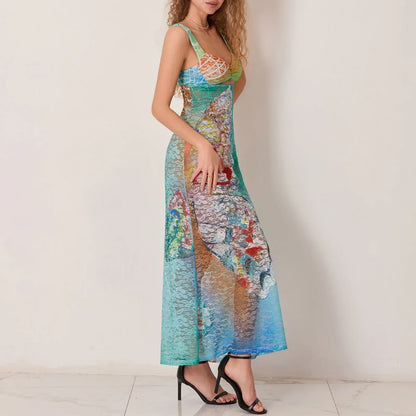 Hollow Pattern Cami Floral Dress