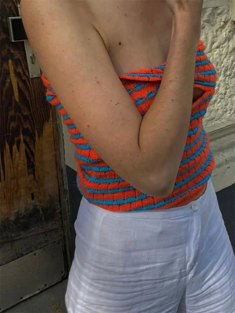 Knit Off Shoulder Bustier Stripe Strapless