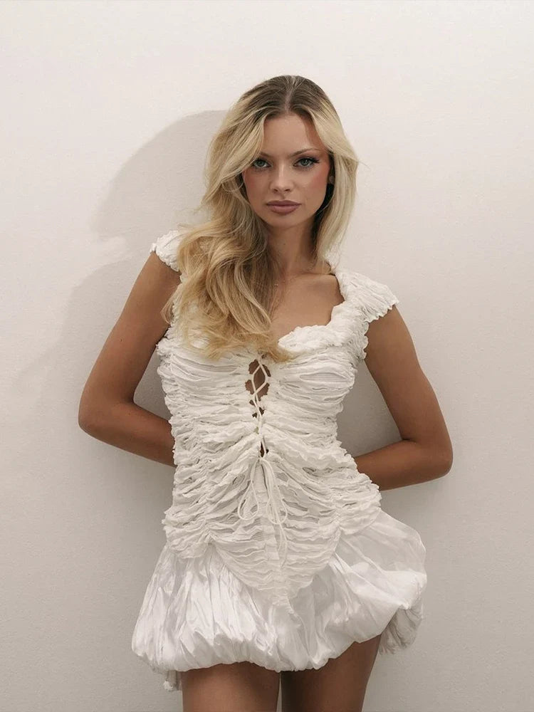 Lace-Up One Shoulder Irregular Hem Crop Top