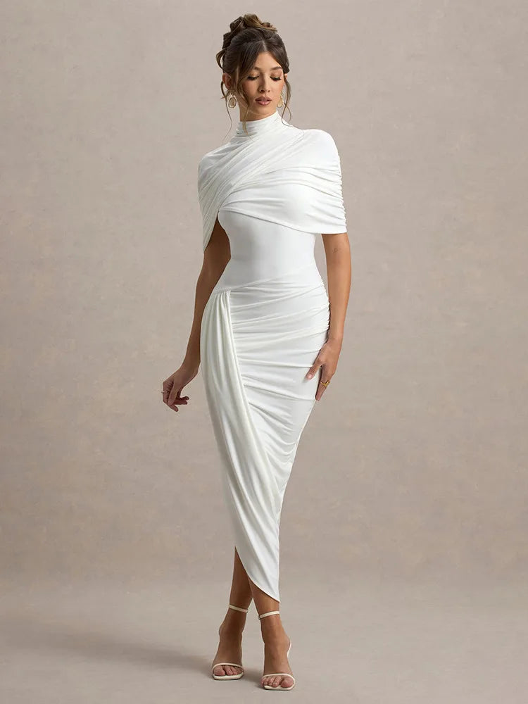 Pleated Irregular Backless Midi Dress