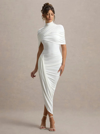 Pleated Irregular Backless Midi Dress