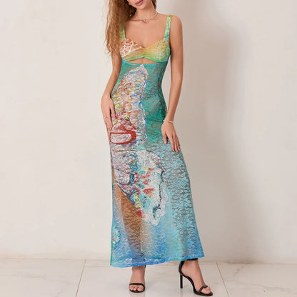 Hollow Pattern Cami Floral Dress