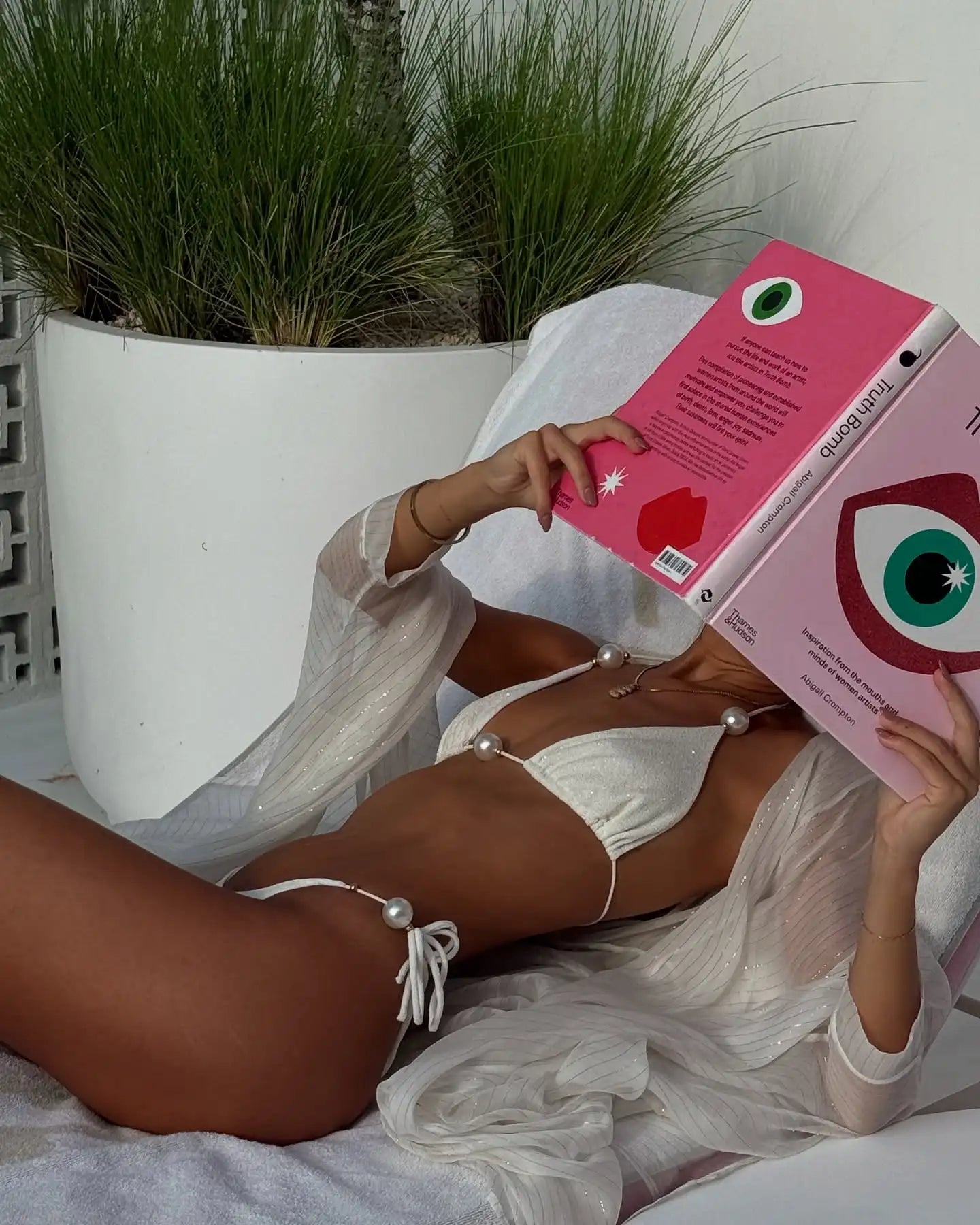 Pearl Detail White Bikini Sets