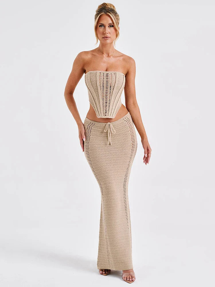 Strapless Lace Bandage Maxi Knit Set