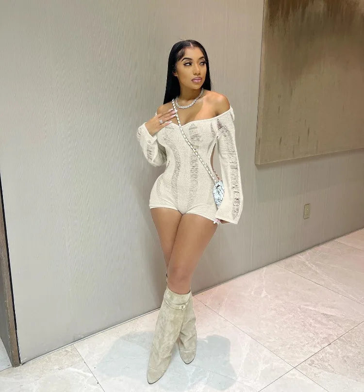 See Through Backless One Shoulder Romper