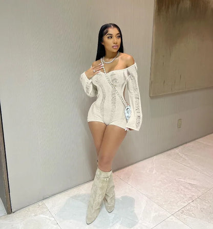 See Through Backless One Shoulder Romper