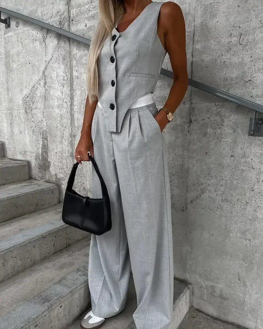 Striped Vest Ruched Pant Suit