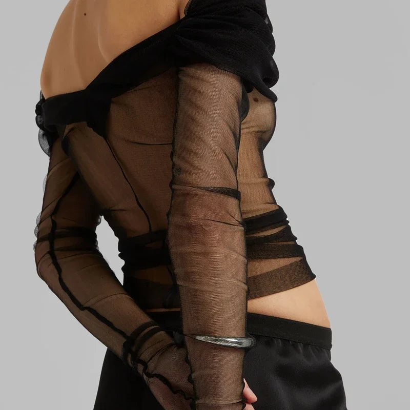 Sheer Mesh Slim Fit Crop Top